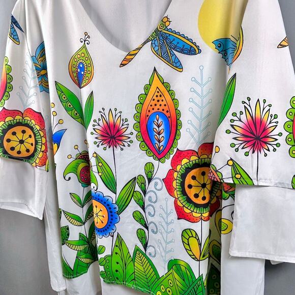 Misslook Dragonfly Floral Art to Wear Multicolor Lagenlook Top Size XXL NWOT - Picture 3 of 7